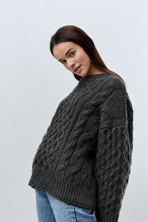Cable Knit Sweater - Grey