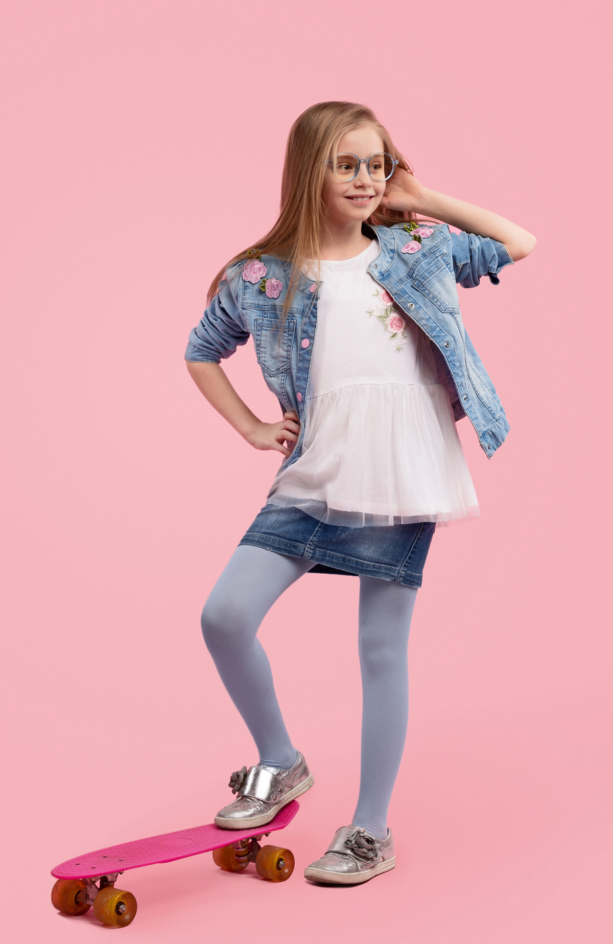 Patched Denim Jacket & Skirt Set