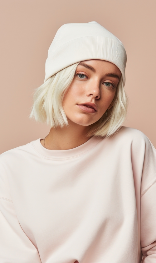 Ribbed cuff beanie with a smooth knit texture and comfortable close-fitting silhouette
