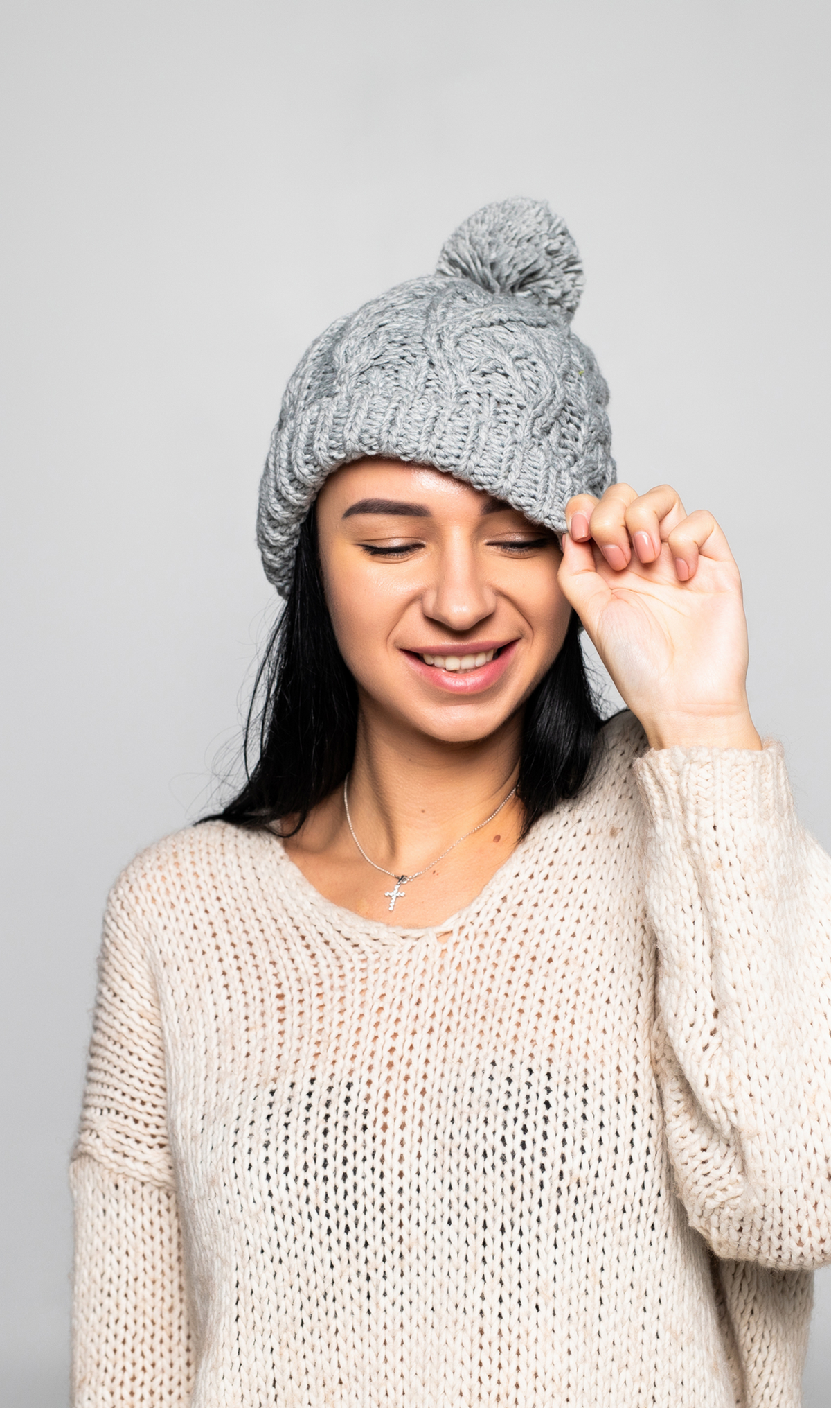 Chunky knit pom hat with a cozy ribbed texture and snug winter fit